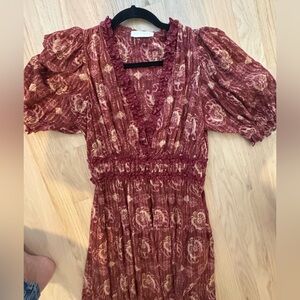Ulla Johnson Burgundy Floral Midi Dress